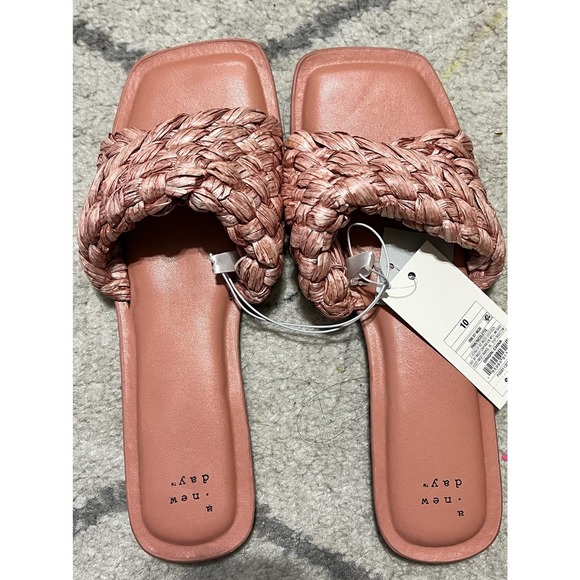 NWT a new day Pink/ Nicolette Raffia Slide Sandals - Size 10 - Picture 1 of 6